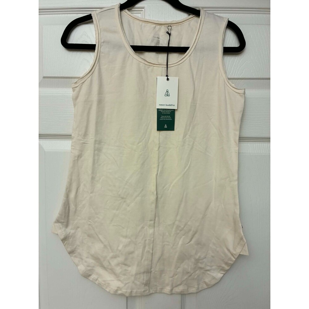 Neon Buddha Tank Top Womens XS Ivory Sleeveless Side Snap Cotton Stretch‎ Casual